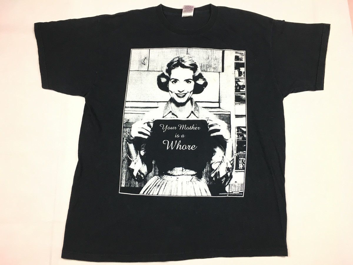 Vintage Your Mother Is Whore Cartoon Humour Printed Tee Size US XL / EU 56 / 4 - 1 Thumbnail