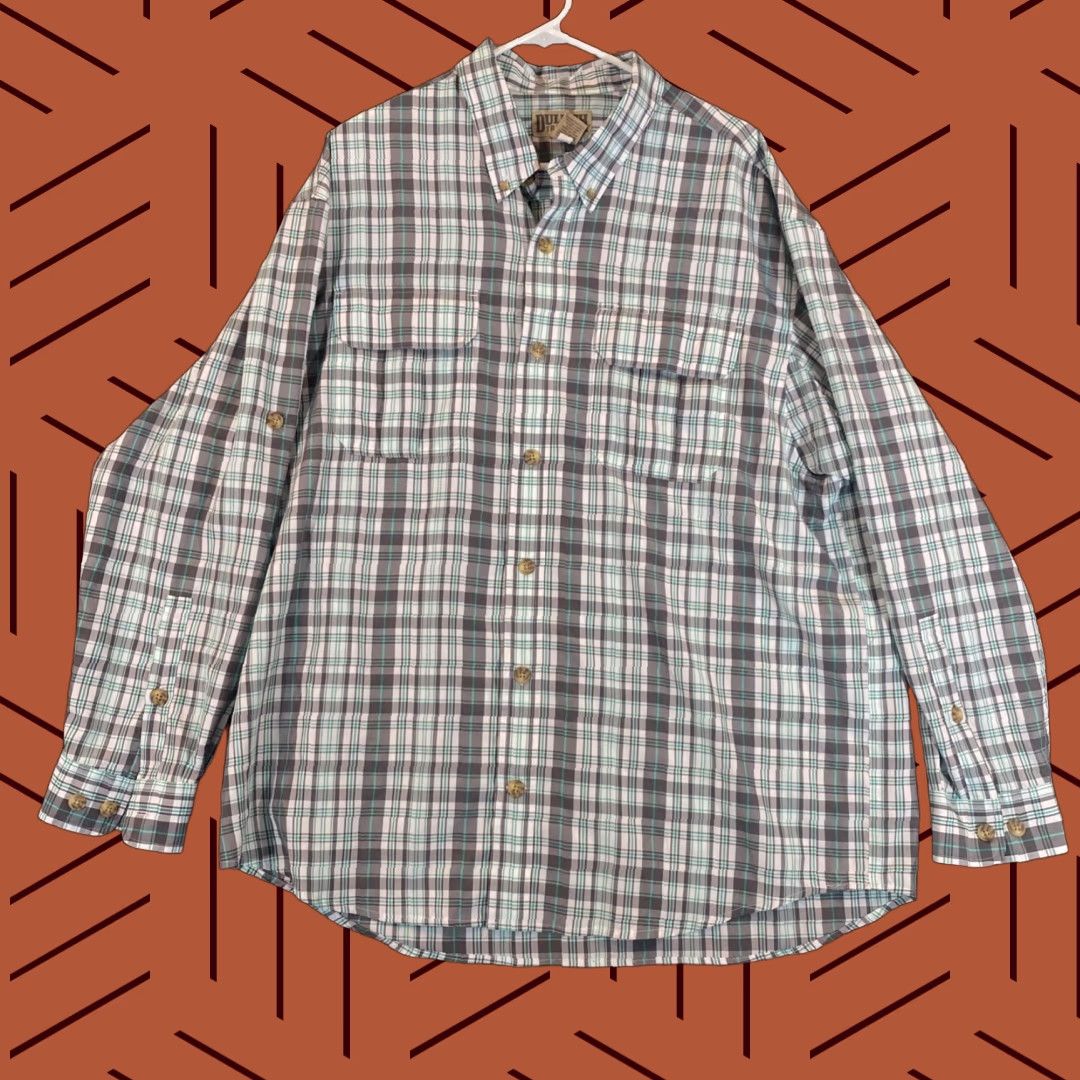 Duluth Trading Company Duluth Trading Co Shirt Mens XL Extra Large Gray White Button Down Long Sleeve Plaid Regular Mens Size US XL / EU 56 / 4 - 1 Thumbnail