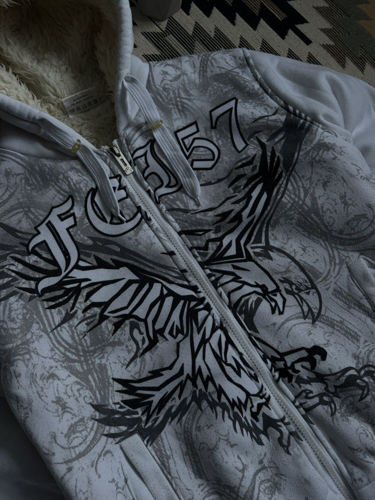 Vintage Vintage Y2K Affliction Style Eagle Logo Fur Zip-Hoodie Size US L / EU 52-54 / 3 - 6 Thumbnail