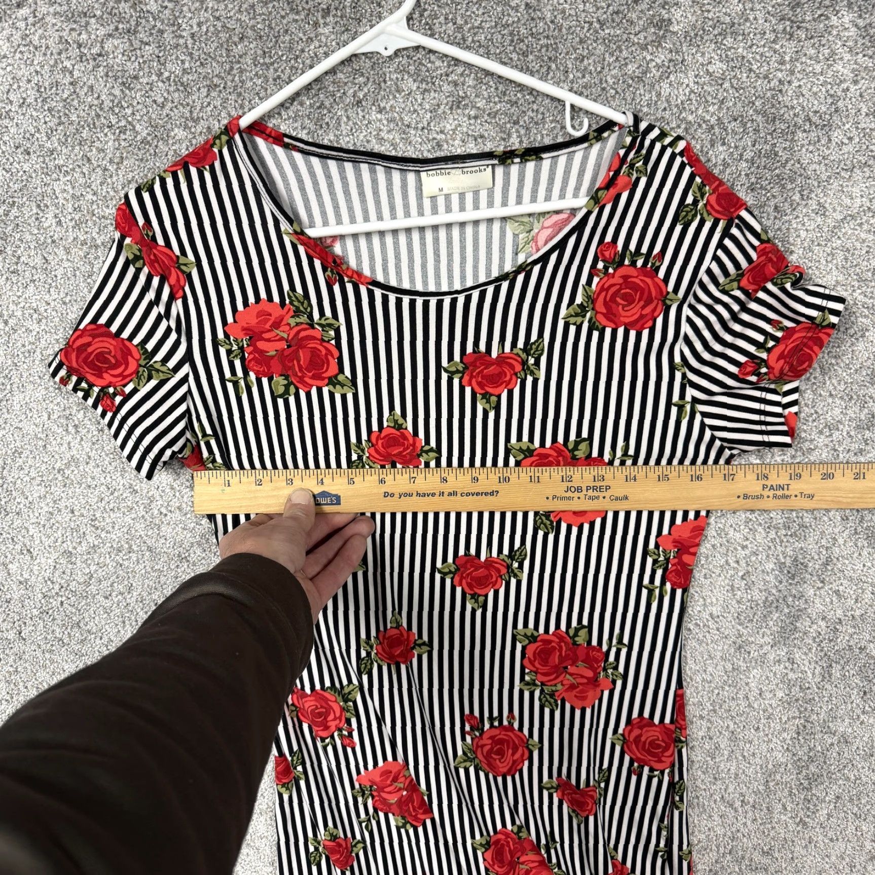 Vintage Bobbie Brooks T-Shirt Dress M Maxi Stripe Red Roses Floral Casual Womens Size M / US 6-8 / IT 42-44 - 5 Thumbnail