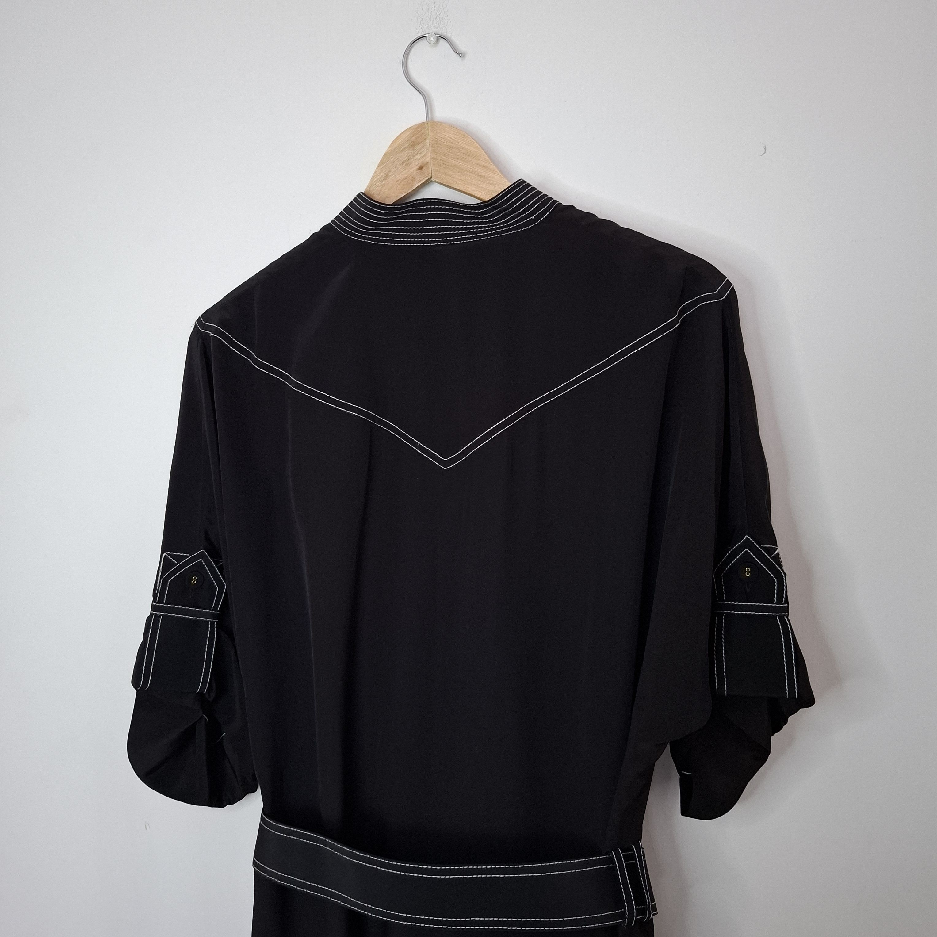 Zimmermann ZIMMERMANN Black Silk Topstitched Utility Belted Midi Dress Size L / US 10 / IT 46 - 7 Thumbnail