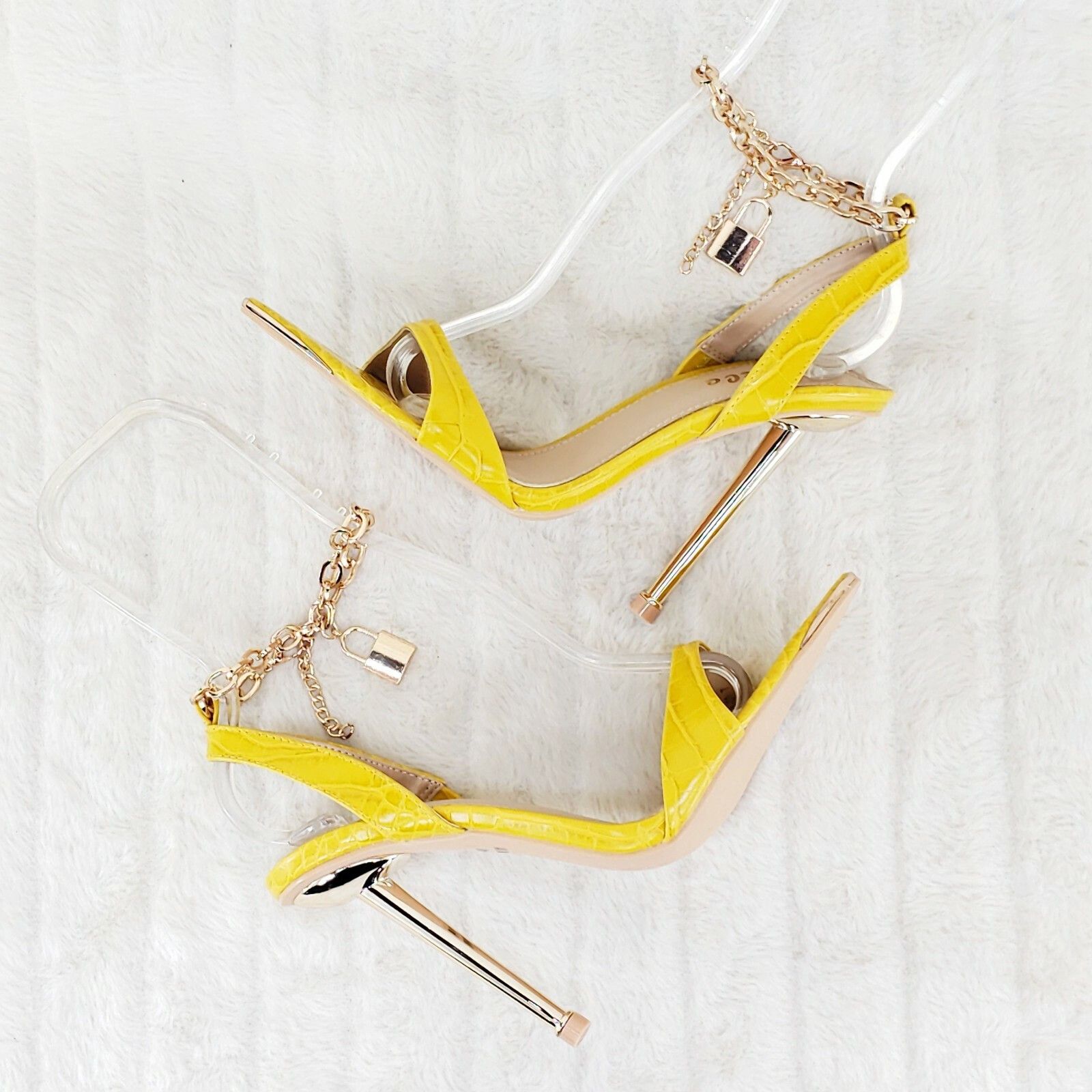 Other Nicely Pad Lock Chain Strap High Heels Metal Toe Tip Shoes Y Size US 11 / IT 41 - 6 Thumbnail