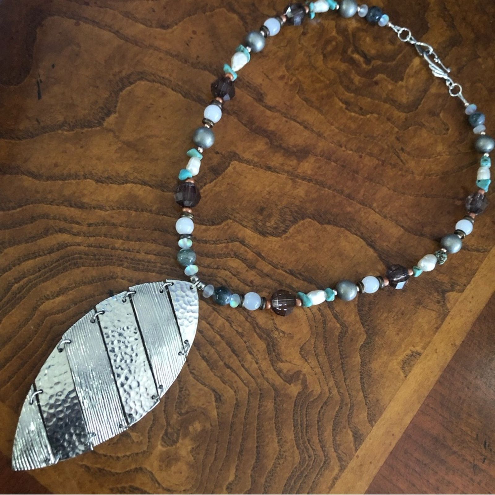 Handmade Handcrafted large articulated pendant genuine stone necklace Size ONE SIZE - 7 Thumbnail