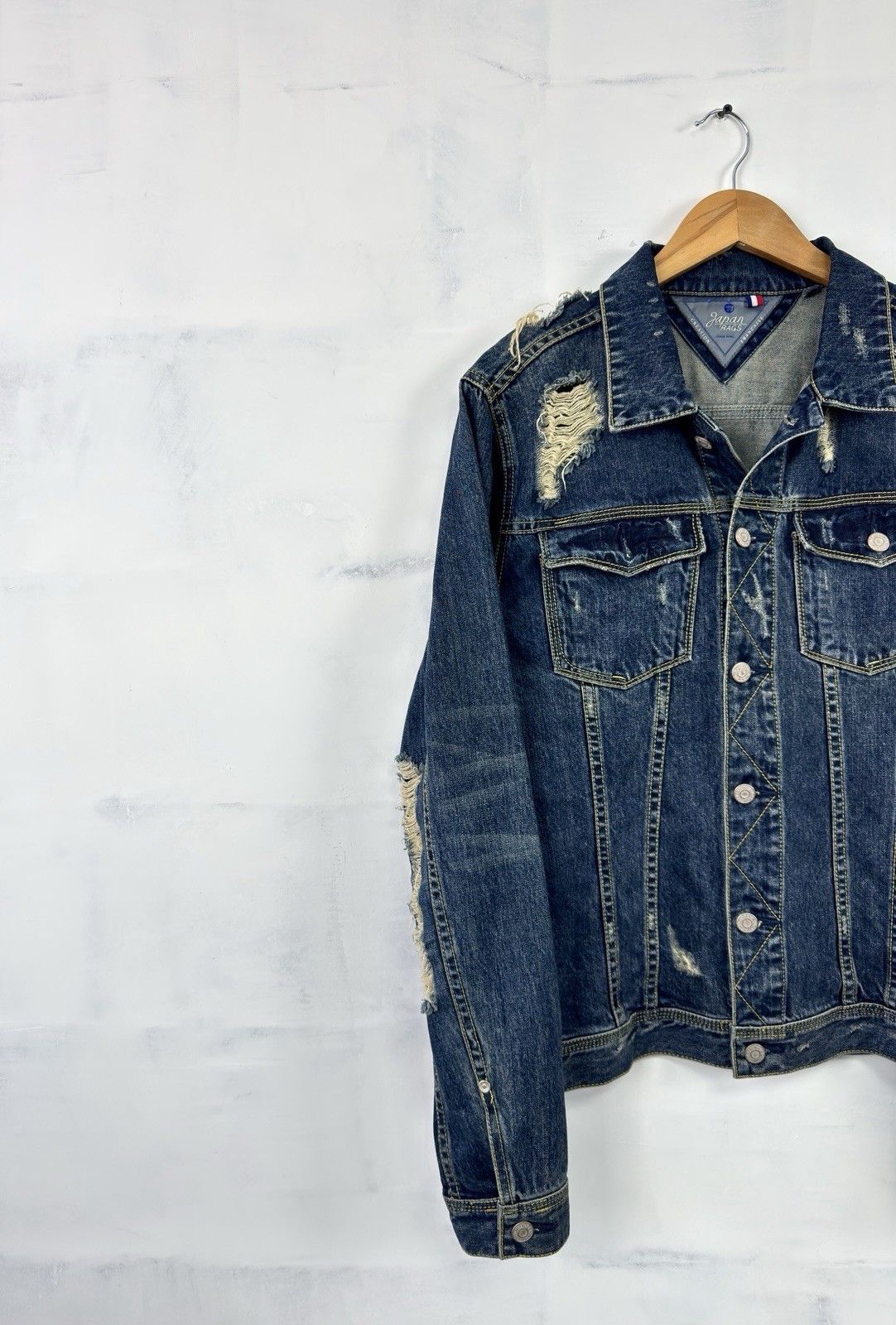 Japan Rags Japan RAGS Francaise Creation Distressed Denim Jacket Size US L / EU 52-54 / 3 - 2 Thumbnail