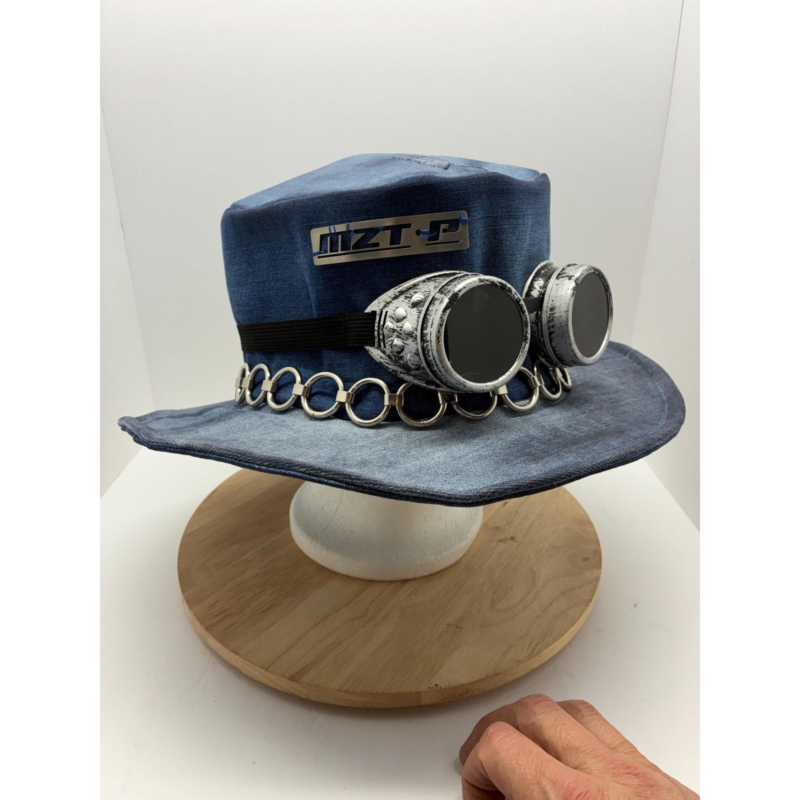 Other Steampunk Denim Hat XL – Goggles Top Hat, Industrial Festive Size ONE SIZE - 9 Thumbnail