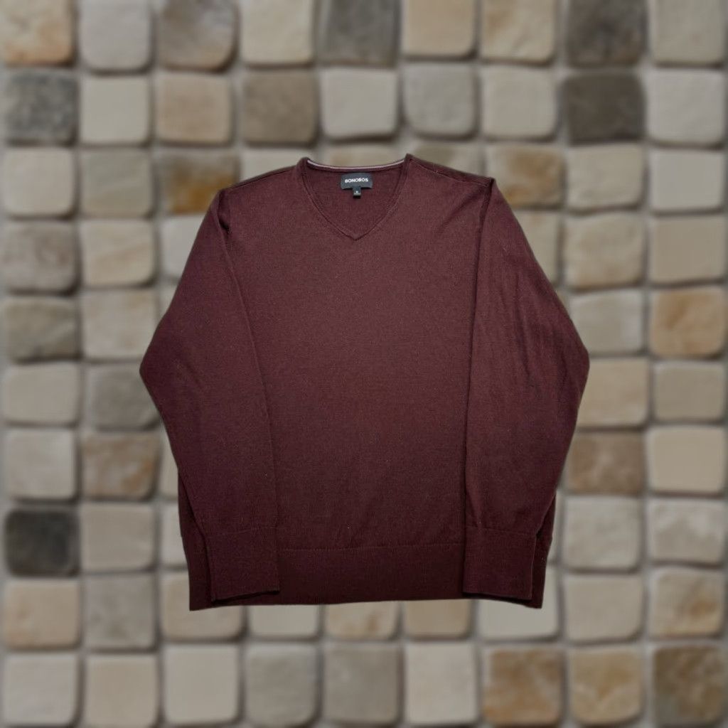 Bonobos Bonobos Sweater Mens XL Brown Wool Knit Pullover Pullover V-Neck Slim Wool Knit Solid Casual Business Knit Size US XL / EU 56 / 4 - 1 Thumbnail