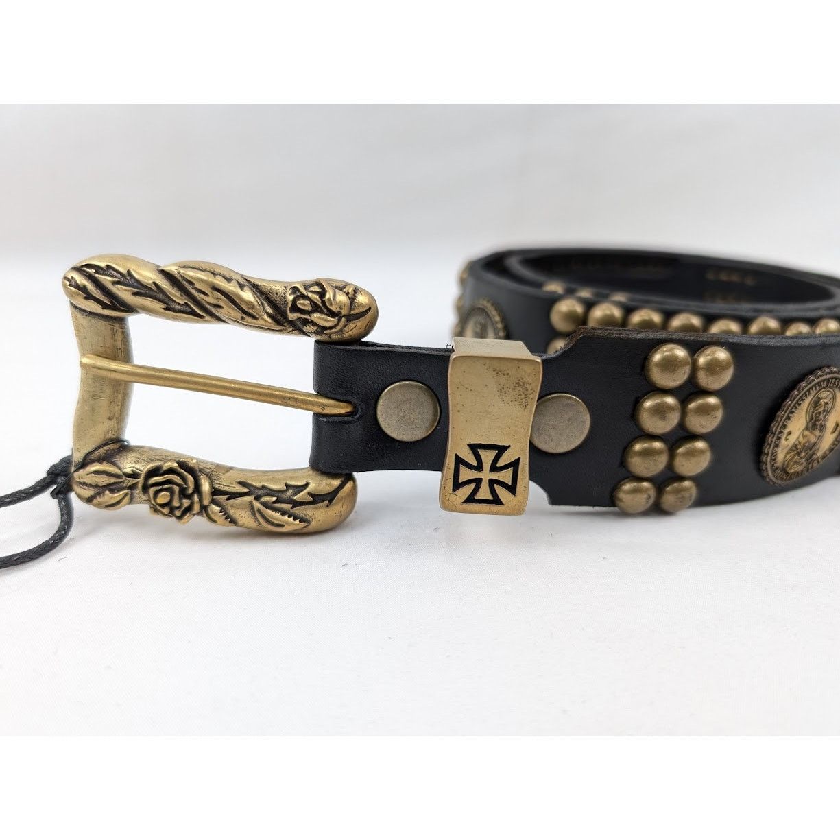Enfants Riches Deprimes o1rshd1 Q:2 / Size:110 / Antique Brass Jesus Coin Belt Black Size 44 - 4 Thumbnail