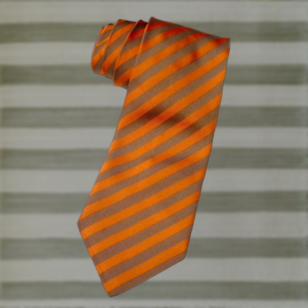 Yves Saint Laurent VINTAGE Yves Saint Laurent Men's Tie Silk 61" Long 3.75" Wide Stripes Made in Italy Orange & Brown Size ONE SIZE - 1 Thumbnail