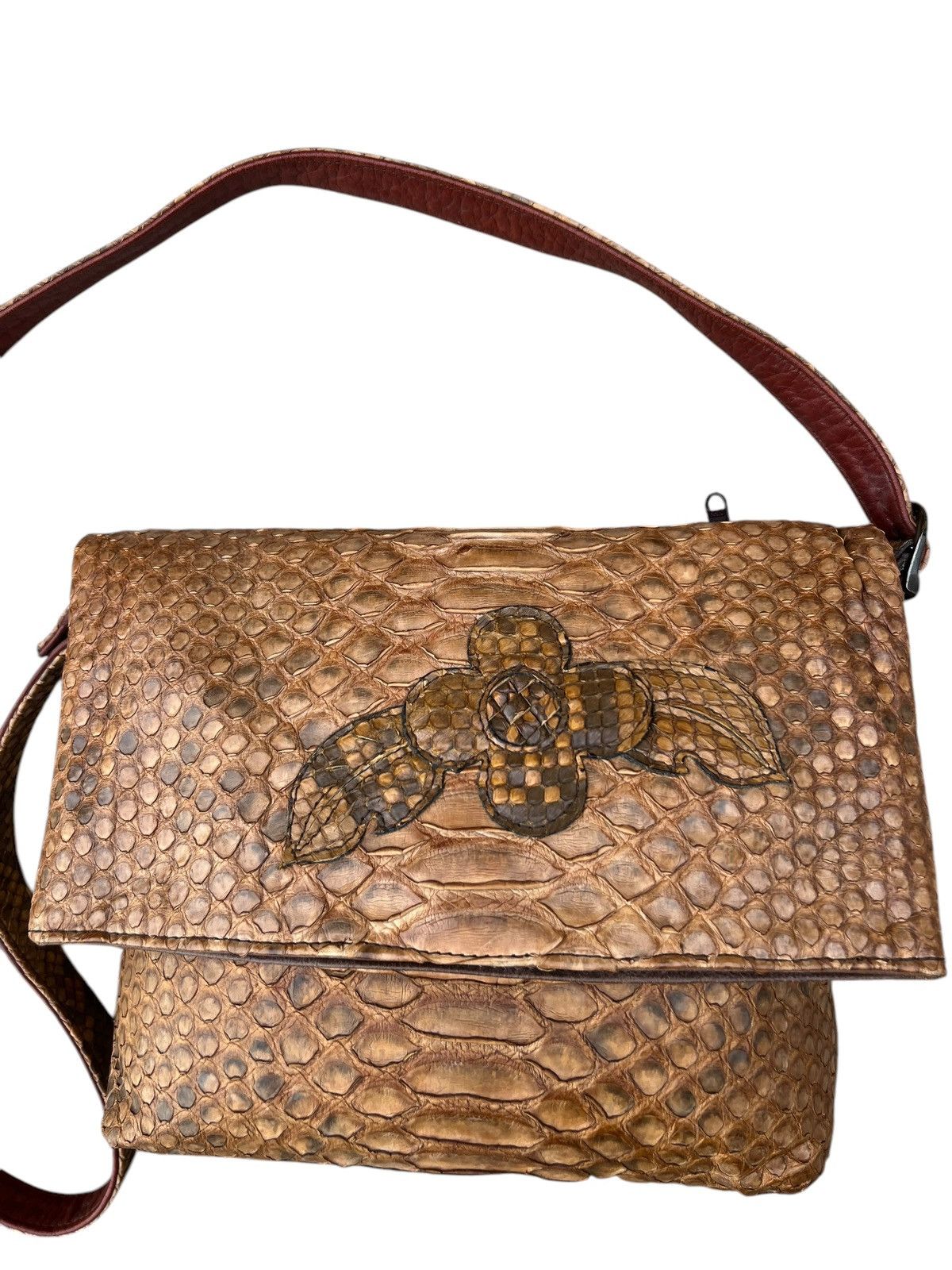 Leather Vintage Unknown Japan Brand Patina Python Skin Leather Bag Size ONE SIZE - 7 Thumbnail