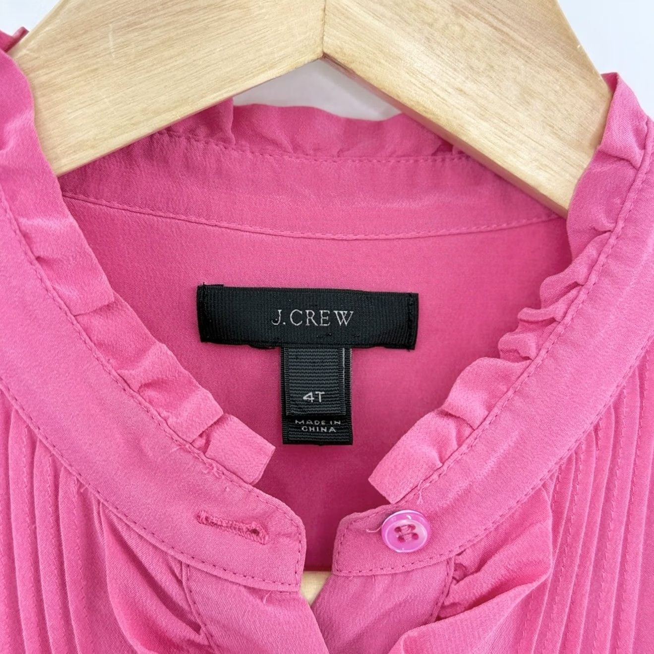 J.Crew J.CREW Ruffle Silk Button-Up Bright Pink Blouse 4 Tall Silk Chiffon Boho Preppy Blouse Women Buttons Tall Pink 4T Size 4 Tall Girls? Size S / US 4 / IT 40 - 5 Thumbnail