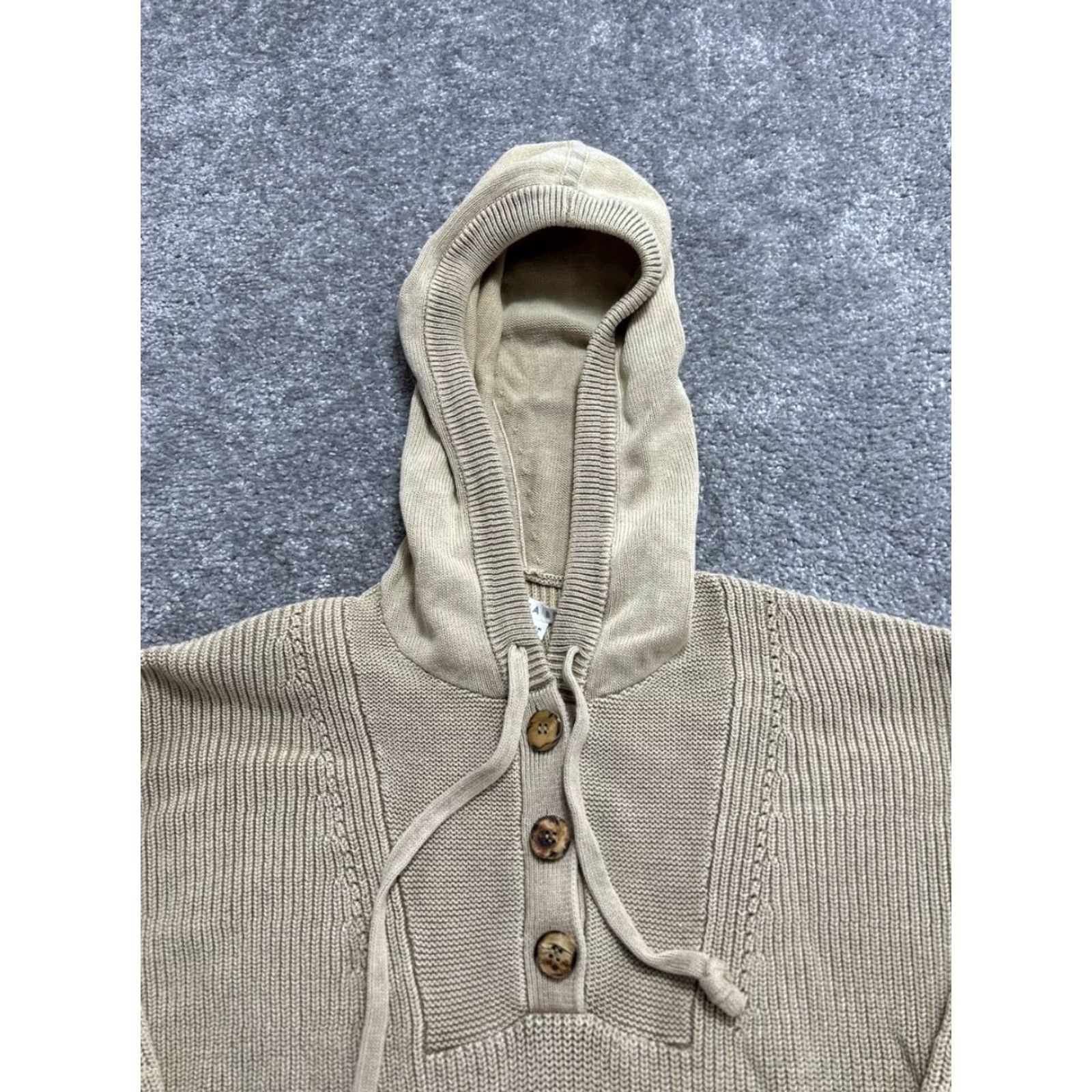 Veronica Beard VERONICA BEARD Ursina Knit Hoodie Womens XS Beige Cotton Cropped Fit Oversized Size XS / US 0-2 / IT 36-38 - 3 Thumbnail