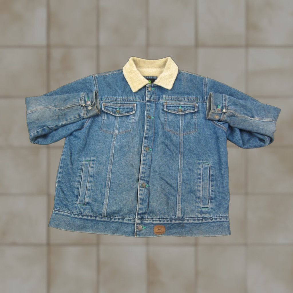 John Deere VINTAGE John Deere Jacket Mens L Blue Denim Trucker Sherpa Fleece Lined Workwear Casual 80s Mens Size US L / EU 52-54 / 3 - 1 Thumbnail