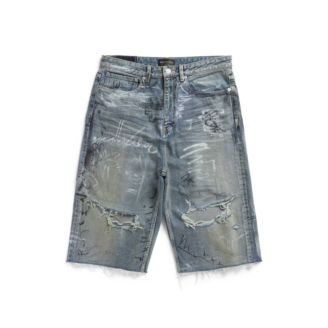 Balenciaga o1bcso1str0225 Graffiti Baggy Shorts in Light Blue Size US 30 / EU 46 - 1 Thumbnail