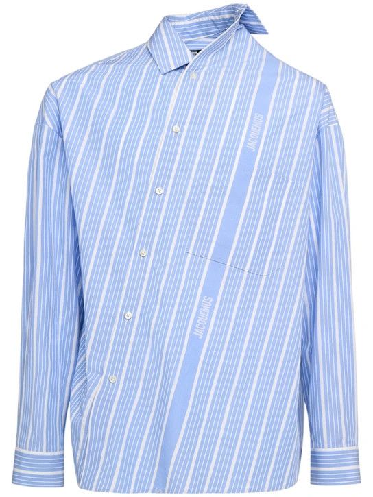 Jacquemus o1lsvrm0425 Chemise Cuadro Asymmetric Shirt in Blue/White Size US M / EU 48-50 / 2 - 1 Thumbnail