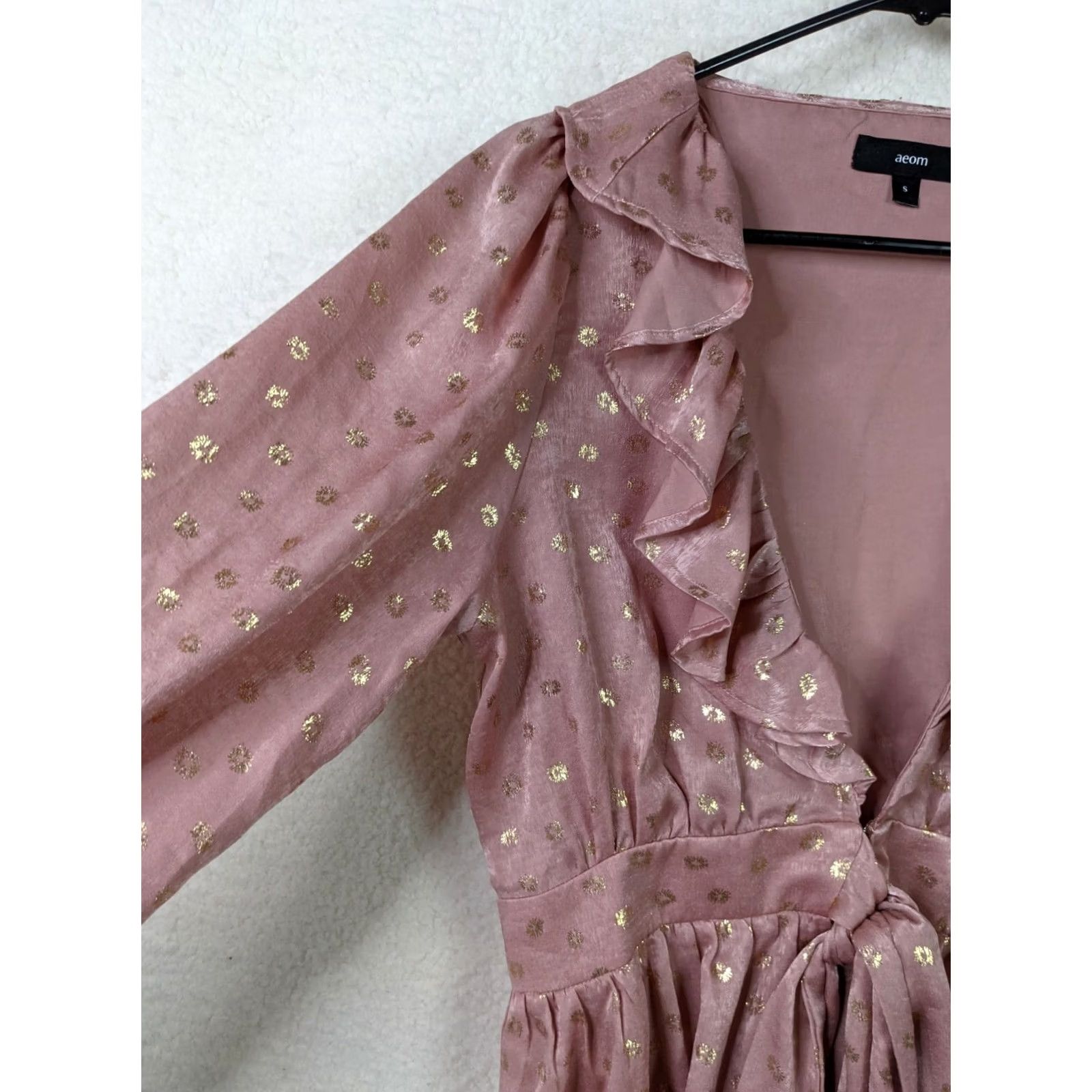 Pinko Aeom Womens Long sleeve Pink Tie waist ruffle V-Neck Top Size S Size S / US 4 / IT 40 - 4 Thumbnail
