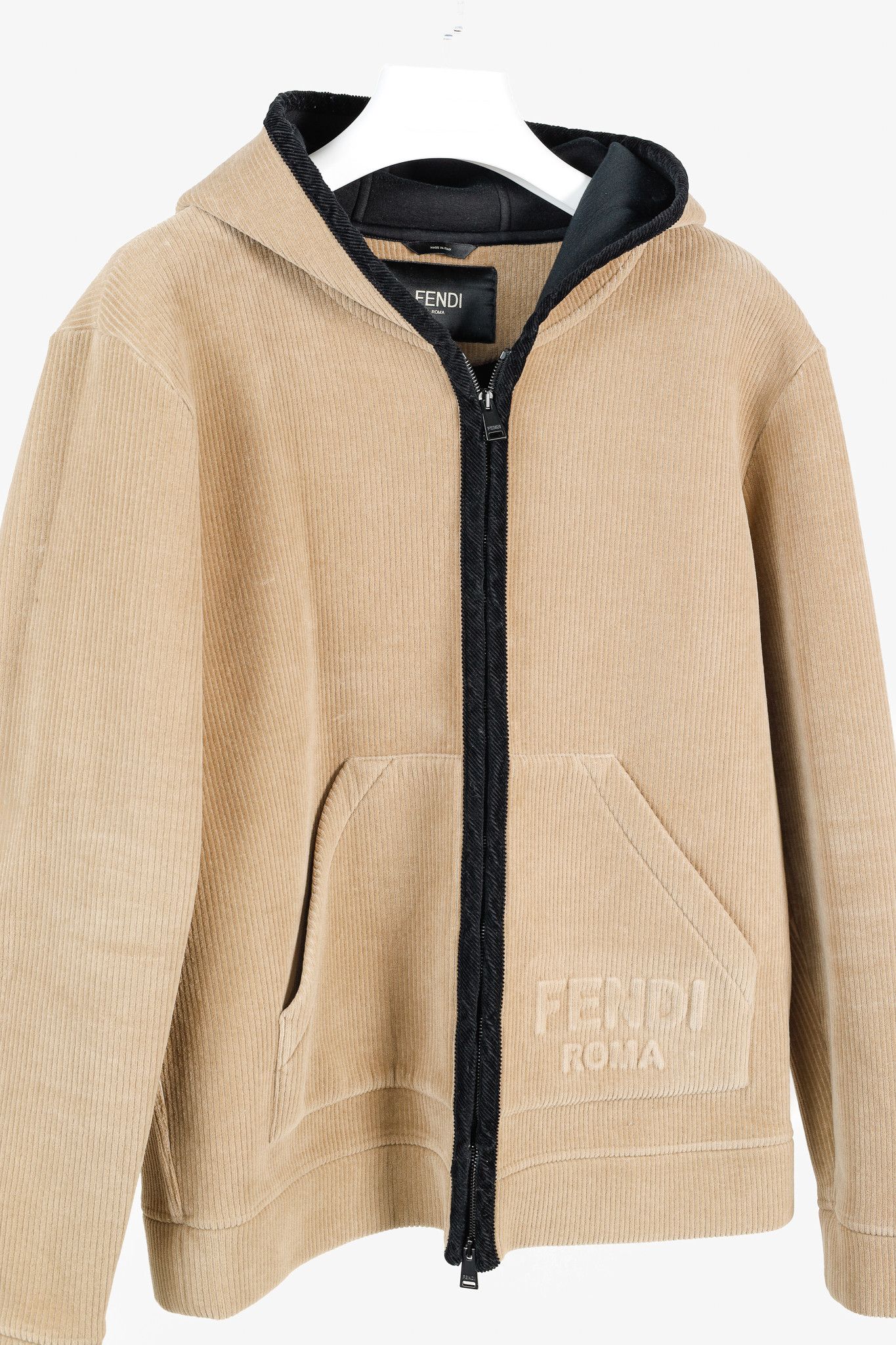 Fendi Fendi Tan Corduroy Logo-Embossed Zip Hooded Jacket Size US M / EU 48-50 / 2 - 3 Thumbnail