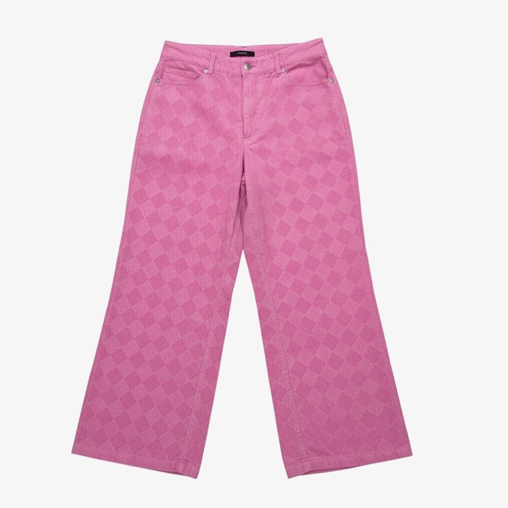 Forever 21 Forever 21 Pink Checkered Corduroy High Rise Wide Leg Pants Size 28" / US 6 / IT 42 - 1 Thumbnail