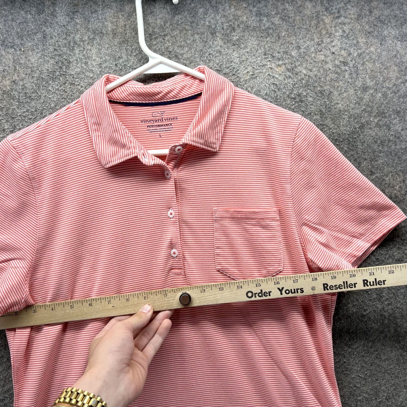 Vineyard Vines Vineyard Vines Polo Shirt Womens Large Pink Stripe Pocket Performance Shirt Size L / US 10 / IT 46 - 7 Thumbnail