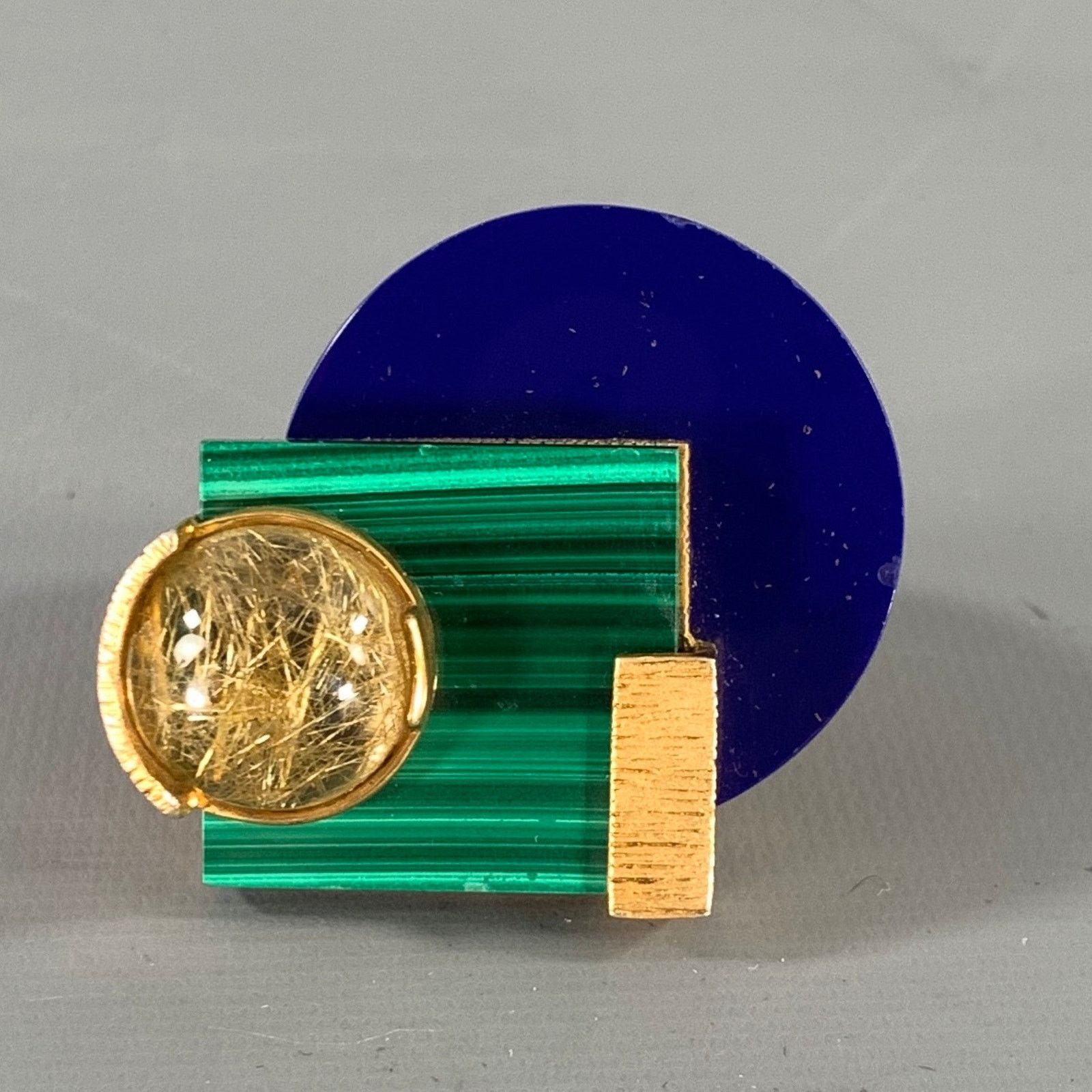 Marc Jacobs MARC JACOBS Gold Green & Blue Color Block Cocktail Ring Size ONE SIZE - 1 Thumbnail
