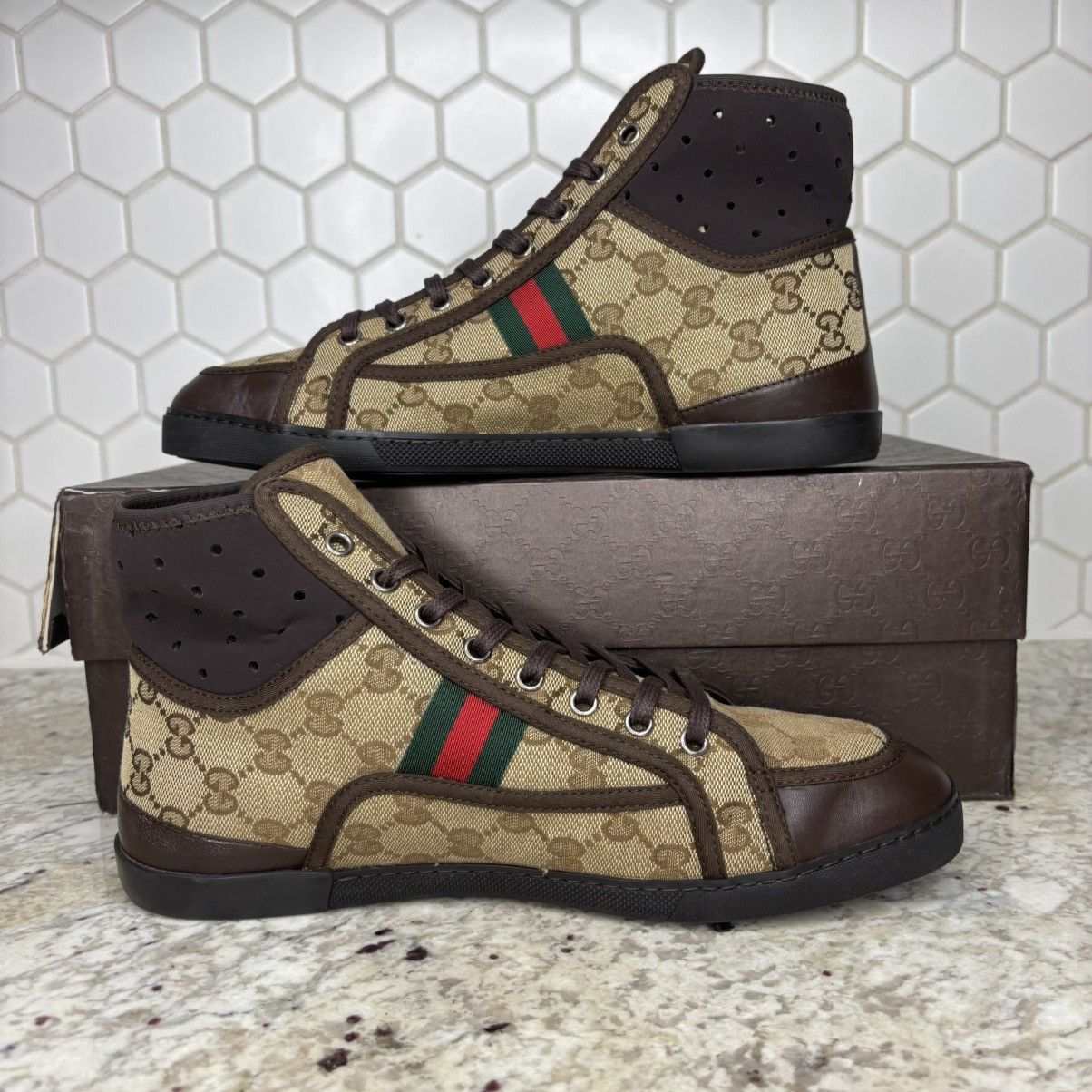 Gucci Size 7-Gucci California Striped High 'Beige Ebony' clean W/B Size US 7 / EU 40 - 2 Thumbnail