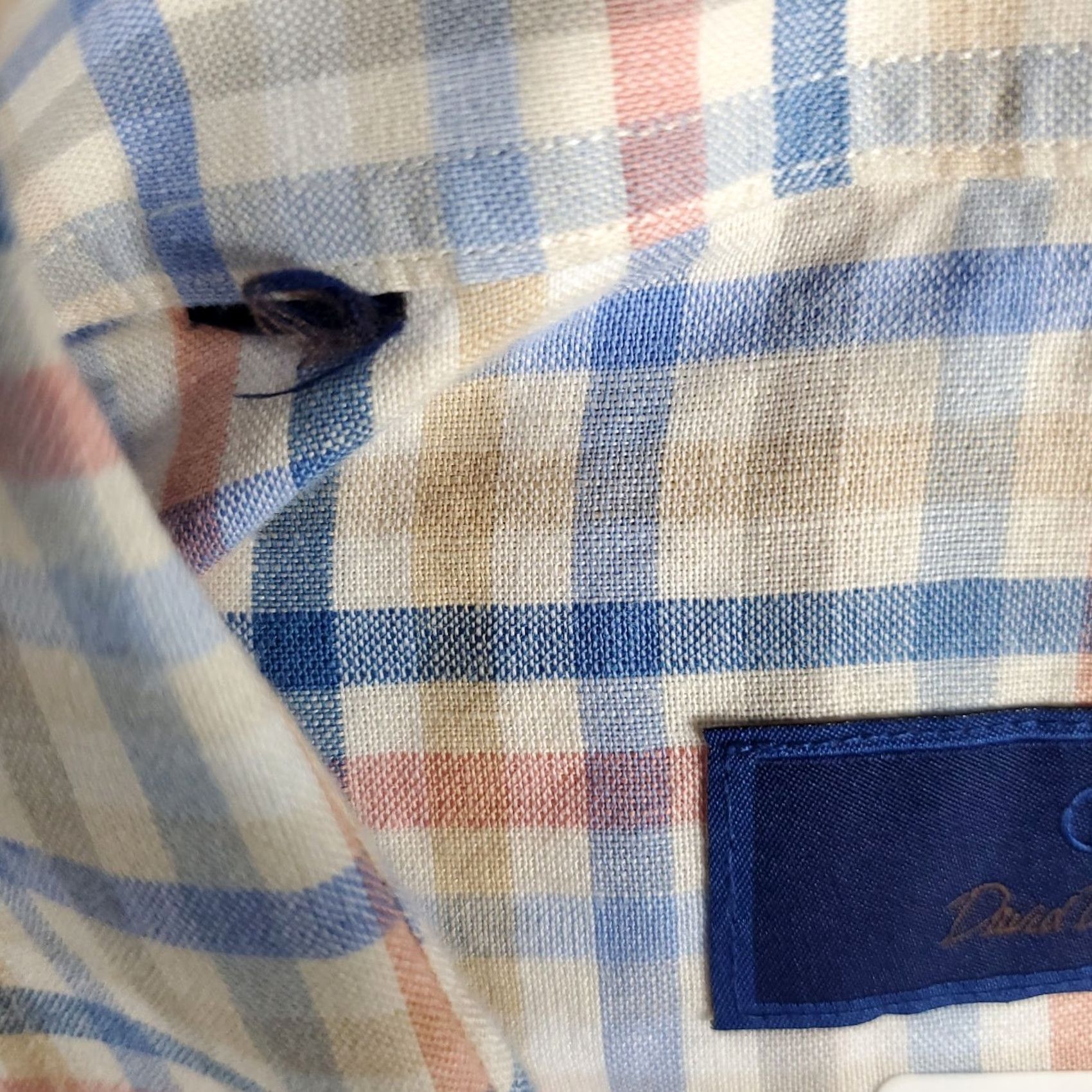 David Donahue David Donahue Shirt Mens Large Blue Plaid Linen Button Up Short Sleeve Size US L / EU 52-54 / 3 - 6 Thumbnail