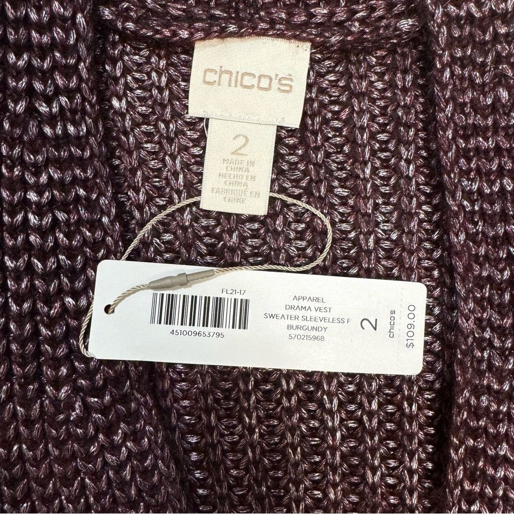 Chicos NWT New $109 Chico's Drama Burgundy Vest Size 2 US L Size L / US 10 / IT 46 - 7 Thumbnail