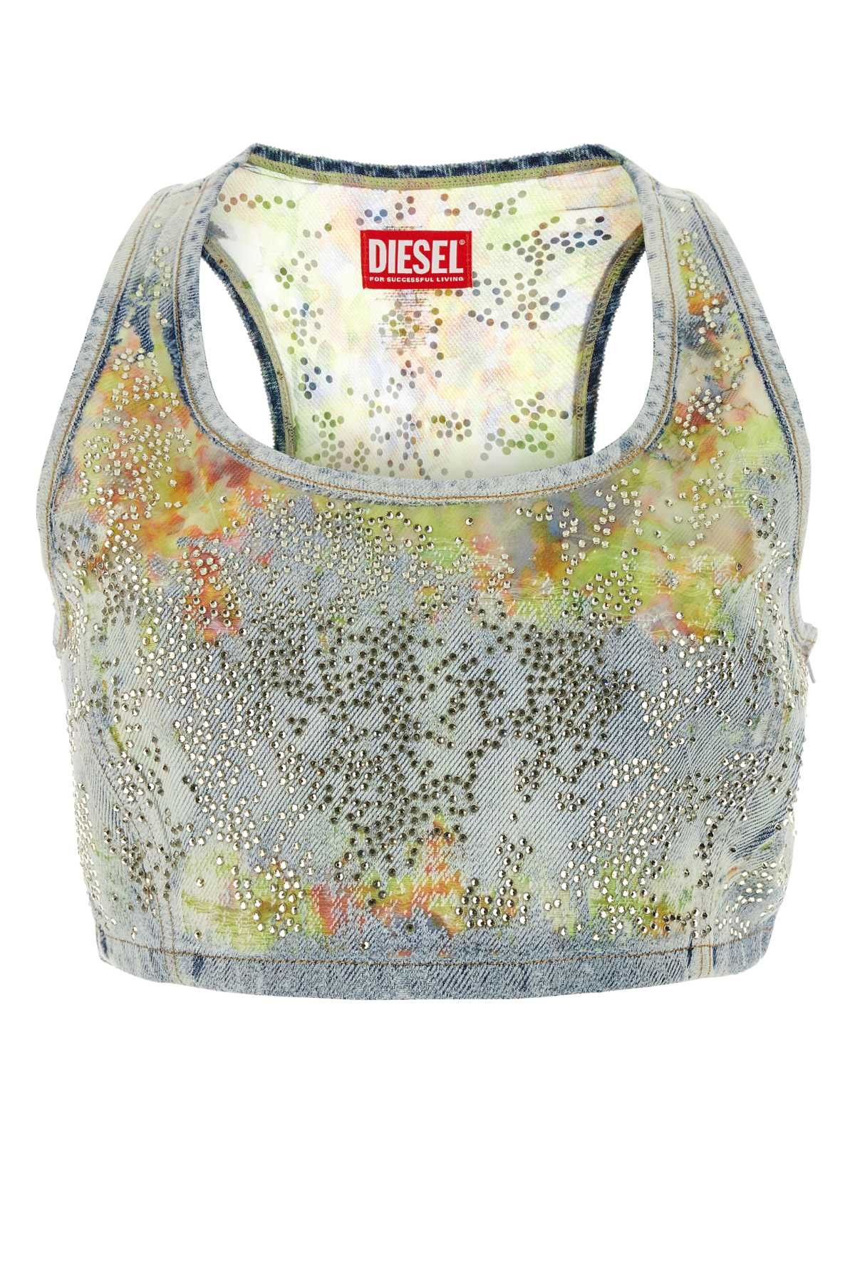 image of Diesel Embellished Denim De-Detop-Fse Crop-Top, Women's (Size XS)