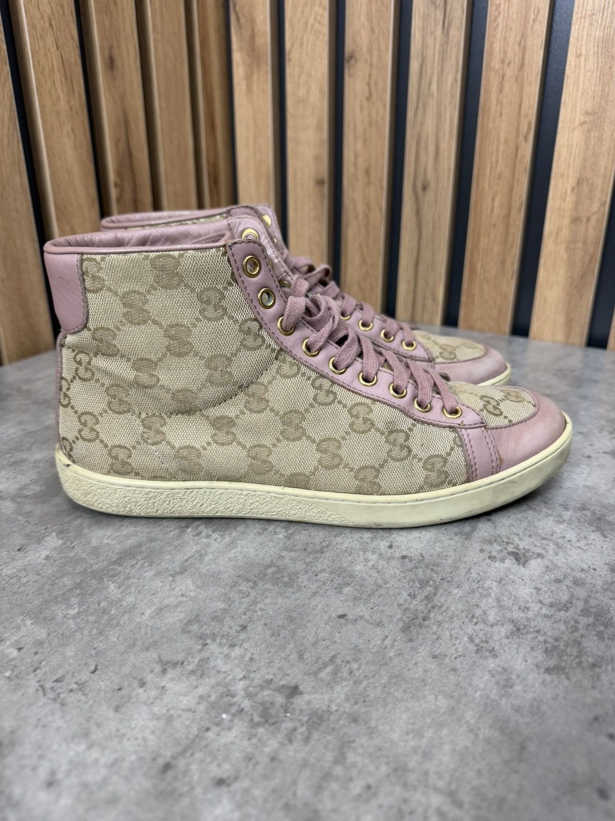 Gucci Gucci GG Monogram High Top Sneakers Pink Canvas Women Size US 8 / IT 38 - 9 Thumbnail