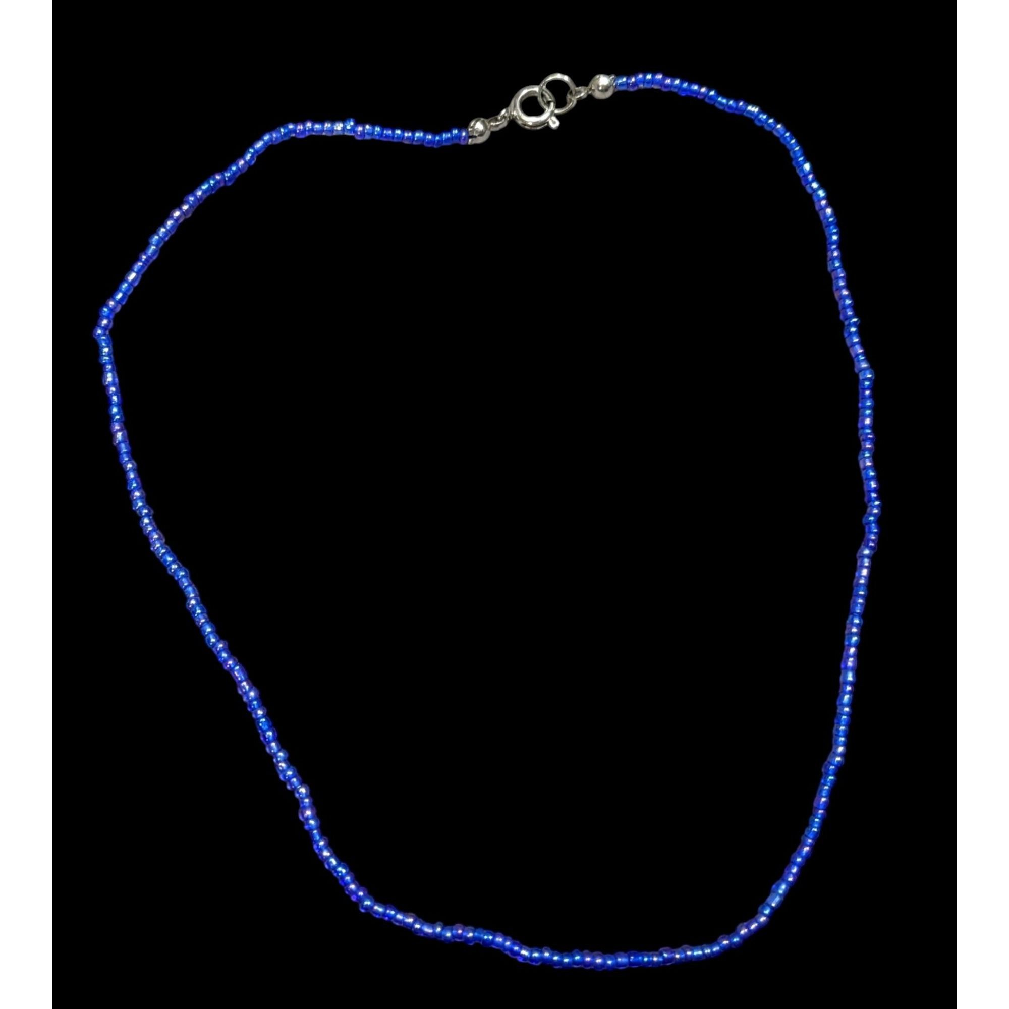 Handmade Handcrafted Iridescent Blue Seed Bead Necklace Size ONE SIZE - 1 Thumbnail