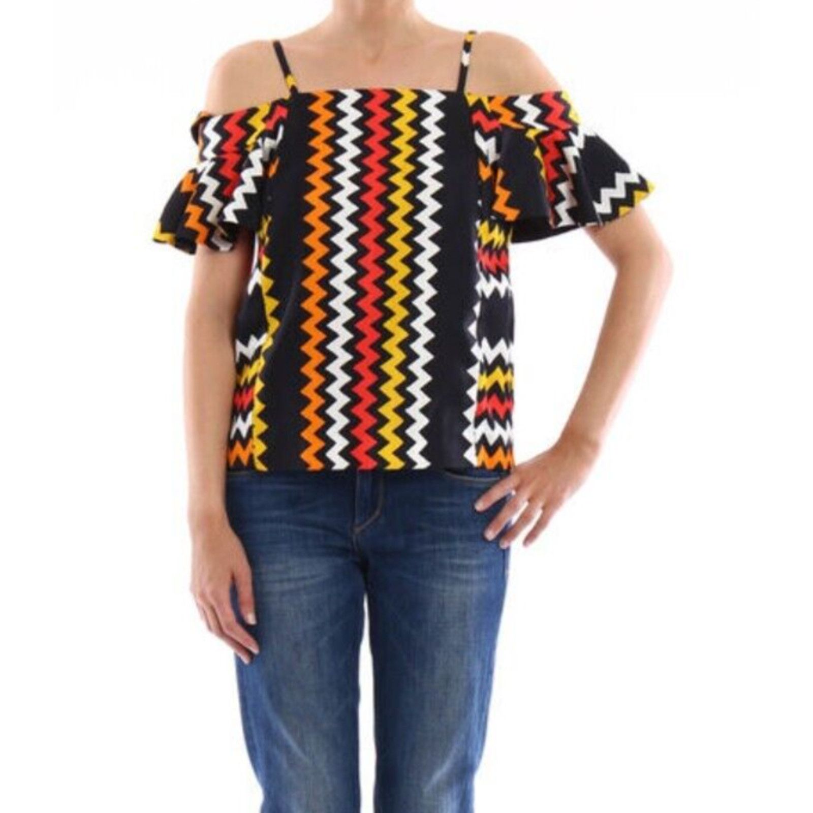 MSGM MSGM Women's Off Shoulder Blouse Black Colorful Size Small Size S / US 4 / IT 40 - 1 Thumbnail