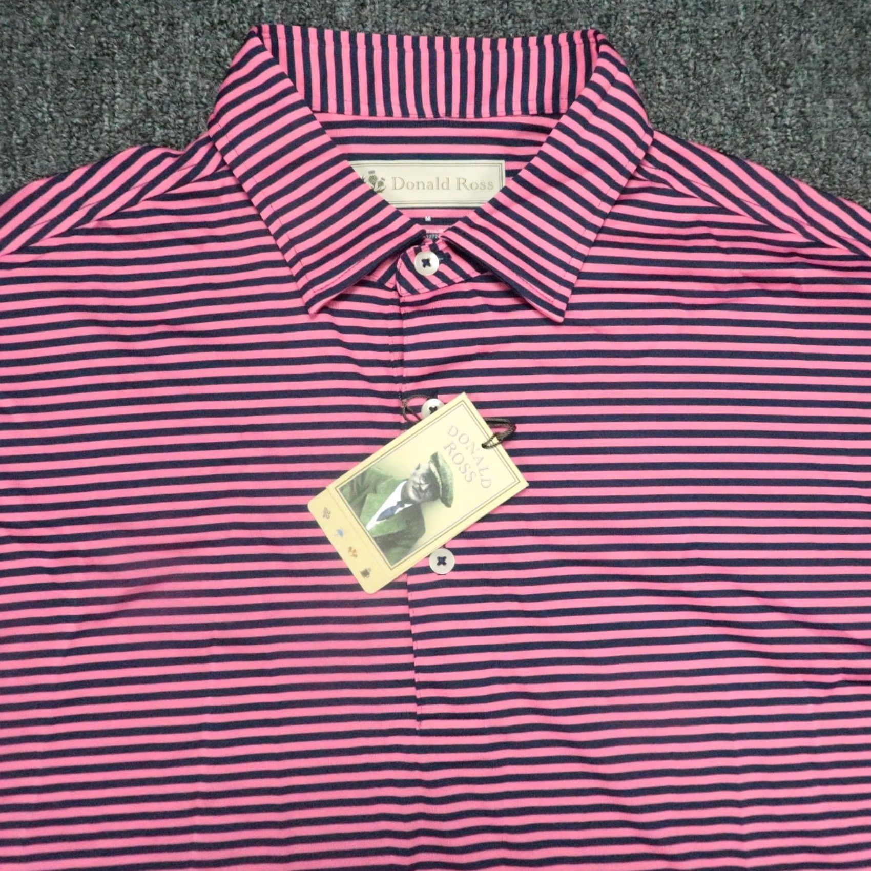 Vintage Donald Ross Shirt Polo Men M Navy Pink Striped Graphic Moisture Wicking Lightweight Tennis Golf Bagged Brand: Donald Ross Size US M / EU 48-50 / 2 - 2 Thumbnail