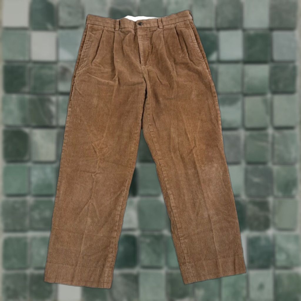 Brooks Brothers VINTAGE Brooks Brothers Pleated Dress Pants Corduroy 35x29 Brown Old Money Luxury Baggy Size US 35 - 1 Thumbnail