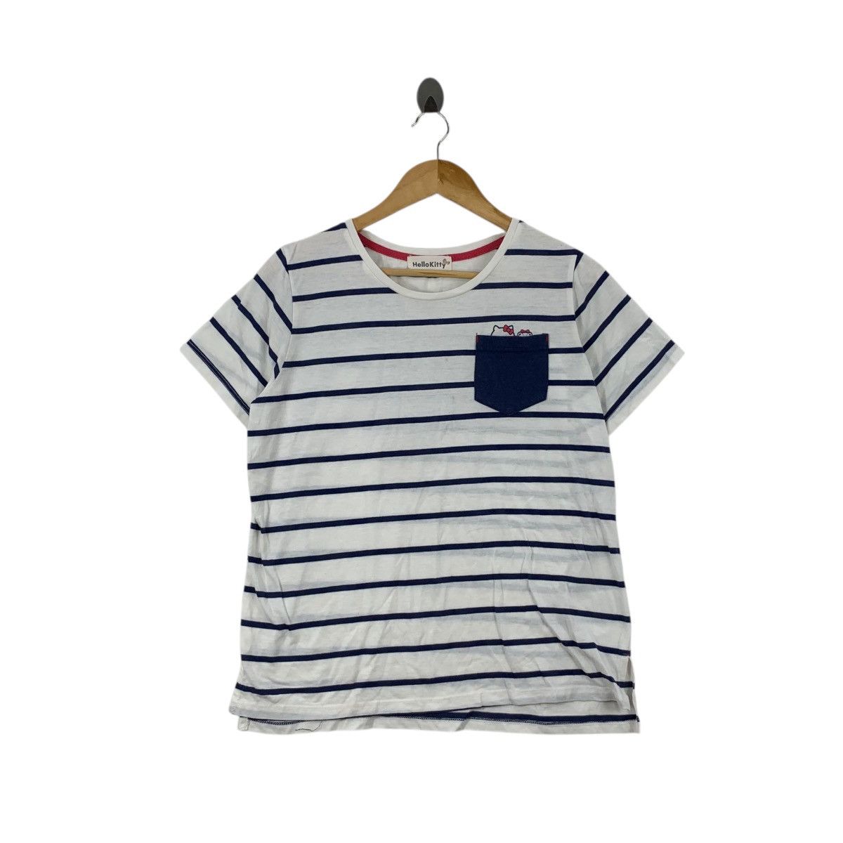 Anime HELLO KITTY SANRIO Striped Pocket Cartoon Tee Shirt Top Size S / US 4 / IT 40 - 1 Thumbnail