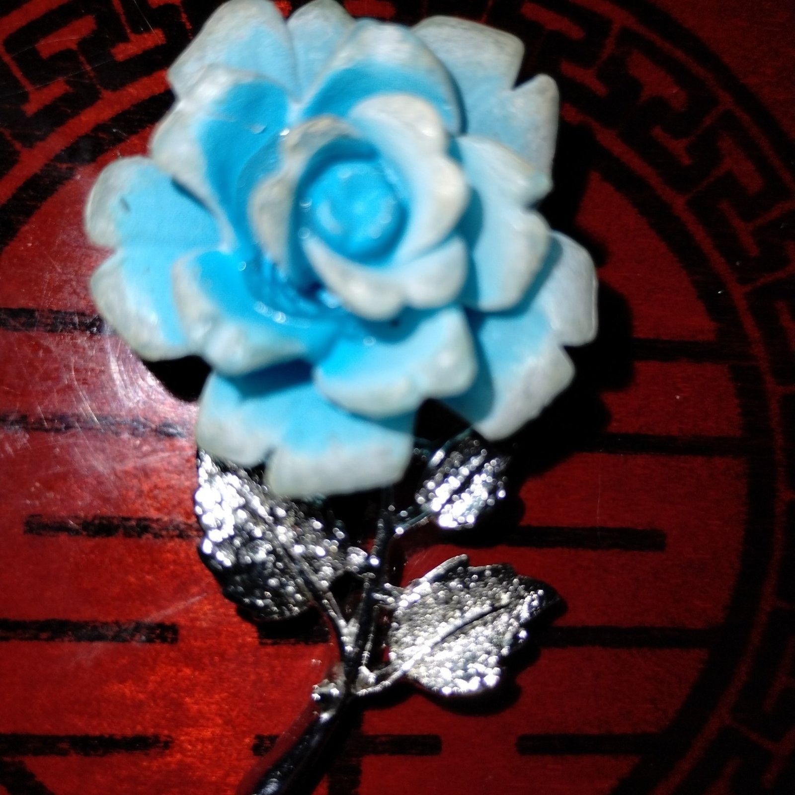 Vintage Beautiful old vintage blue rose celluloid brooch Size ONE SIZE - 1 Thumbnail