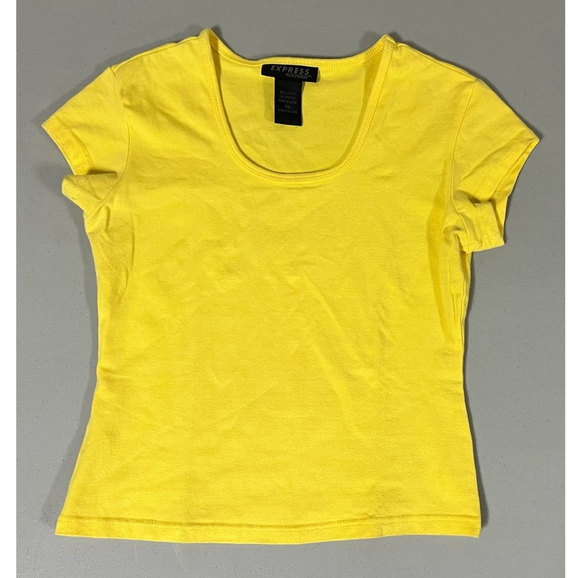 Express Express Yellow Solid Crop Top Tee T-Shirt Blouse Size XS ☀️ Size XS / US 0-2 / IT 36-38 - 1 Thumbnail