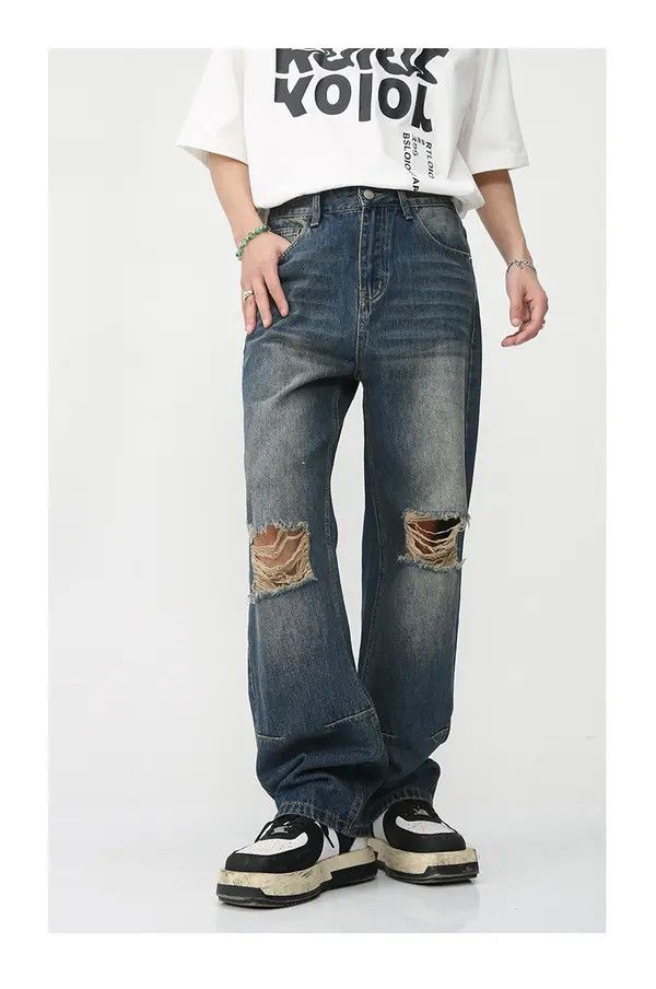 VIBE Japanese retro loose American ripped high street jeans Size US 32 / EU 48 - 2 Thumbnail