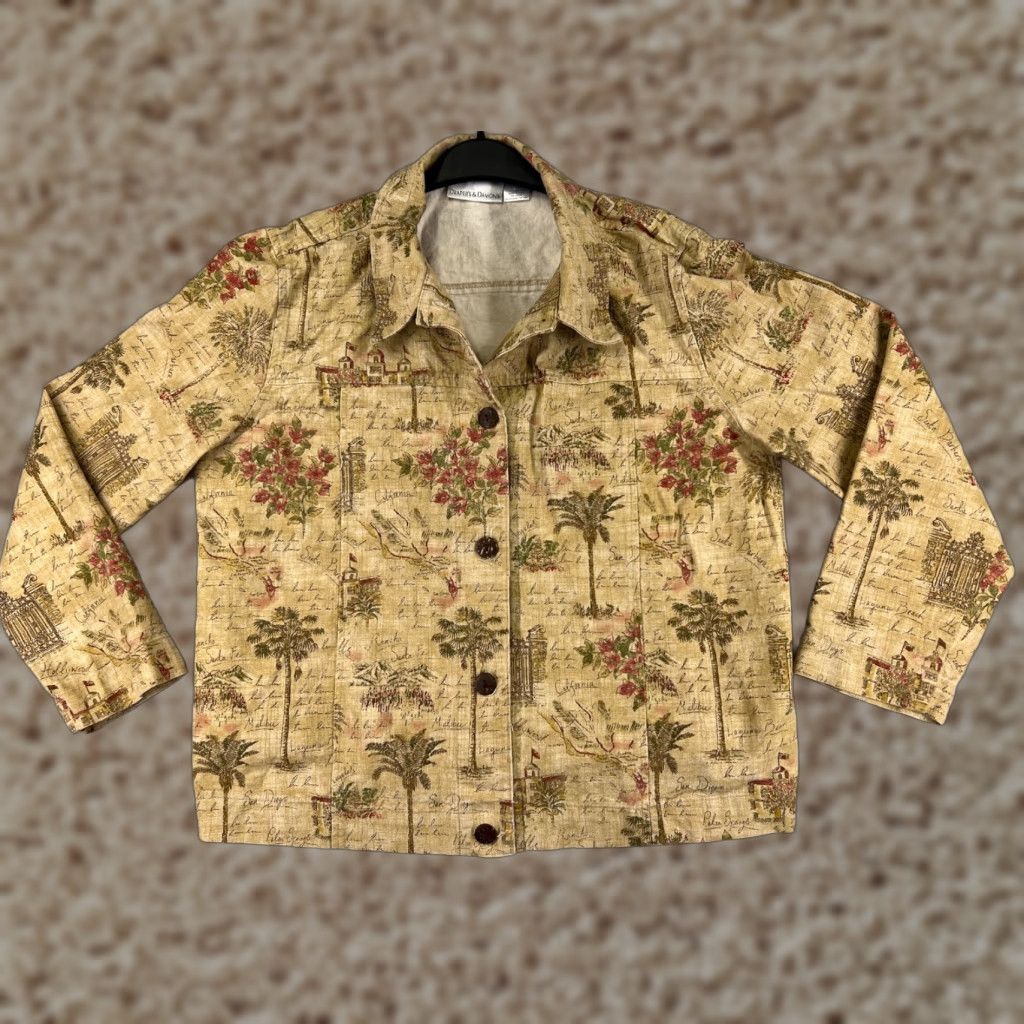 Vintage Drapers & Damons Shirt Womens L Yellow Floral Palm Crop Cotton Button-Up Shirt Size L / US 10 / IT 46 - 1 Thumbnail