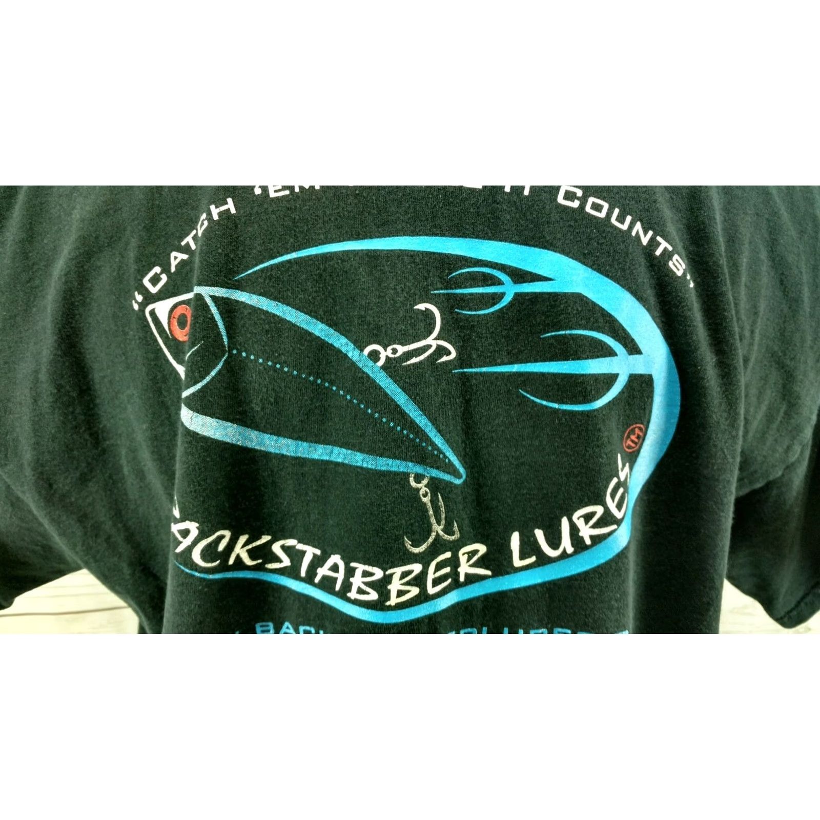 Gildan Mens Shirt XL Backstabber Lures Black Gildan Regular Cotton T-Shirt Mens Size US XL / EU 56 / 4 - 7 Thumbnail