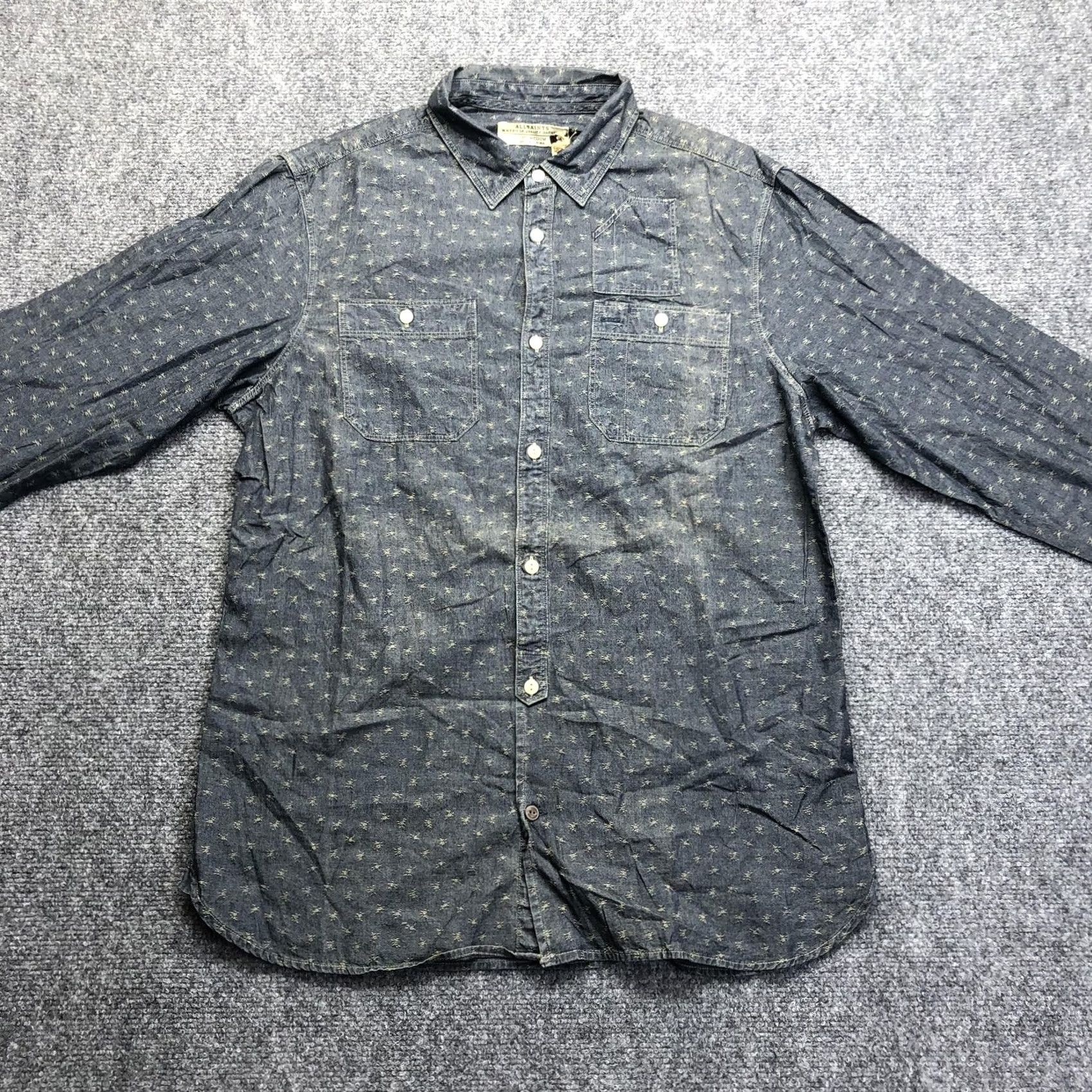Allsaints AllSaints Shirt Mens Medium Blue Chambray Long Sleeve Button Up Embroidered Size US M / EU 48-50 / 2 - 2 Thumbnail