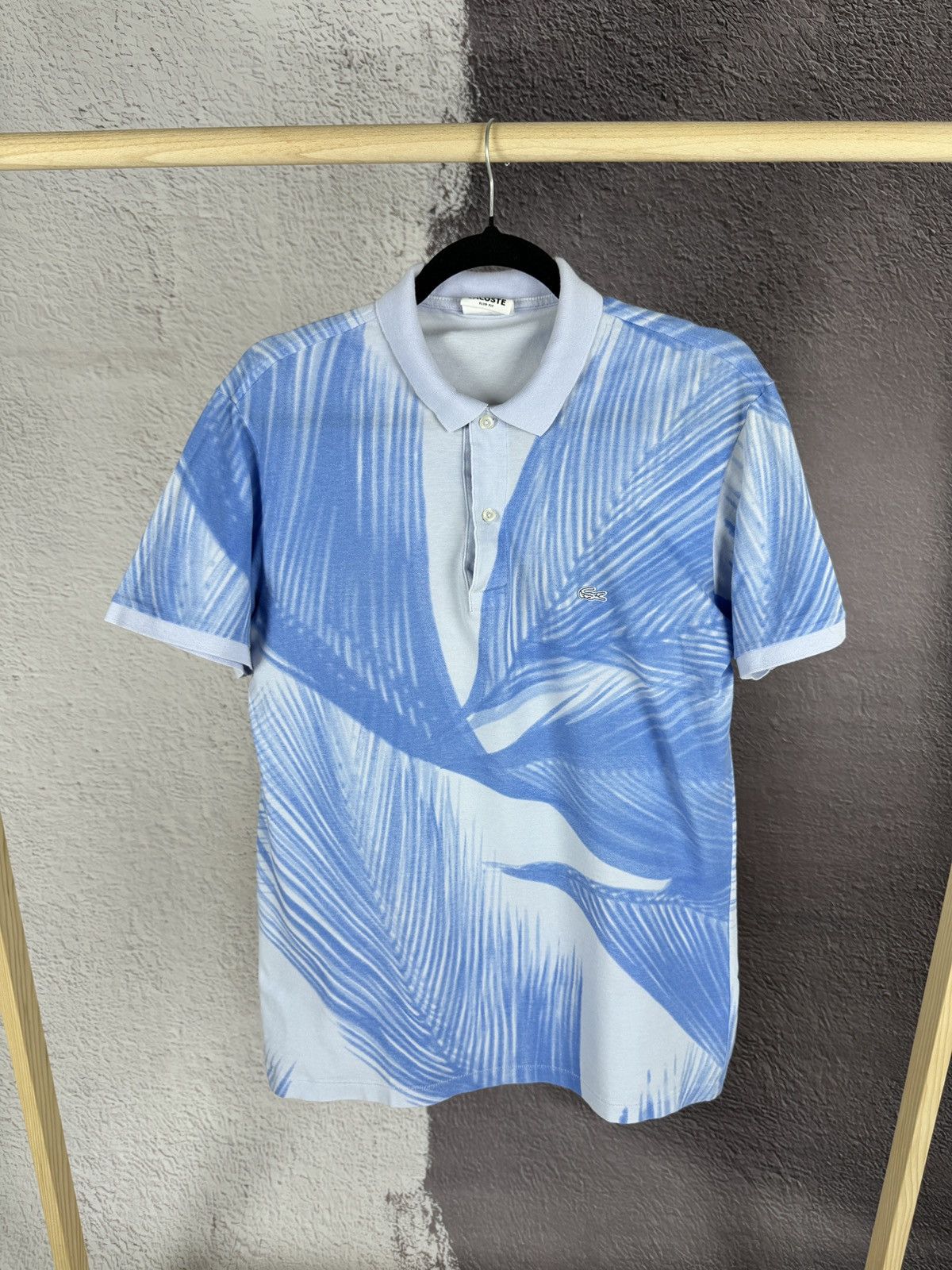 Lacoste Lacoste Pale Lilac Slim Fit Polo Blue Palm Leaf Pattern Size US L / EU 52-54 / 3 - 1 Thumbnail