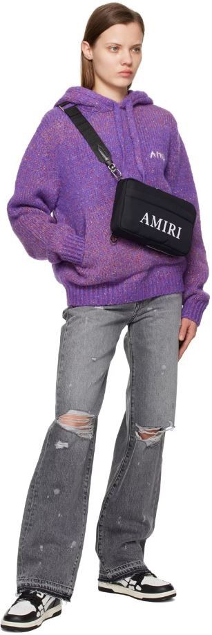 image of Amiri Purple Space Dye Embroidered Logo Hoodie, Women's (Size XL)