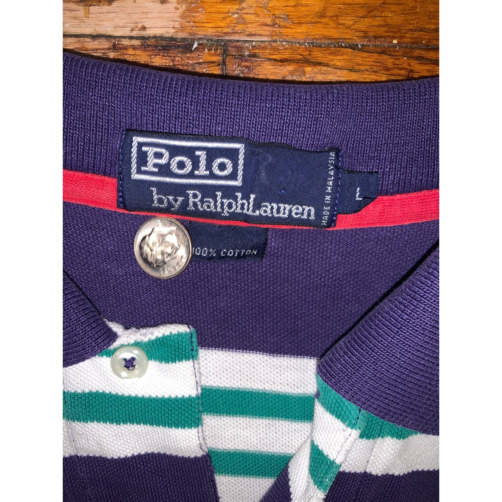 Polo Ralph Lauren Vintage Polo Ralph Lauren Striped Polo Shirt L Purple Size US XL / EU 56 / 4 - 3 Thumbnail