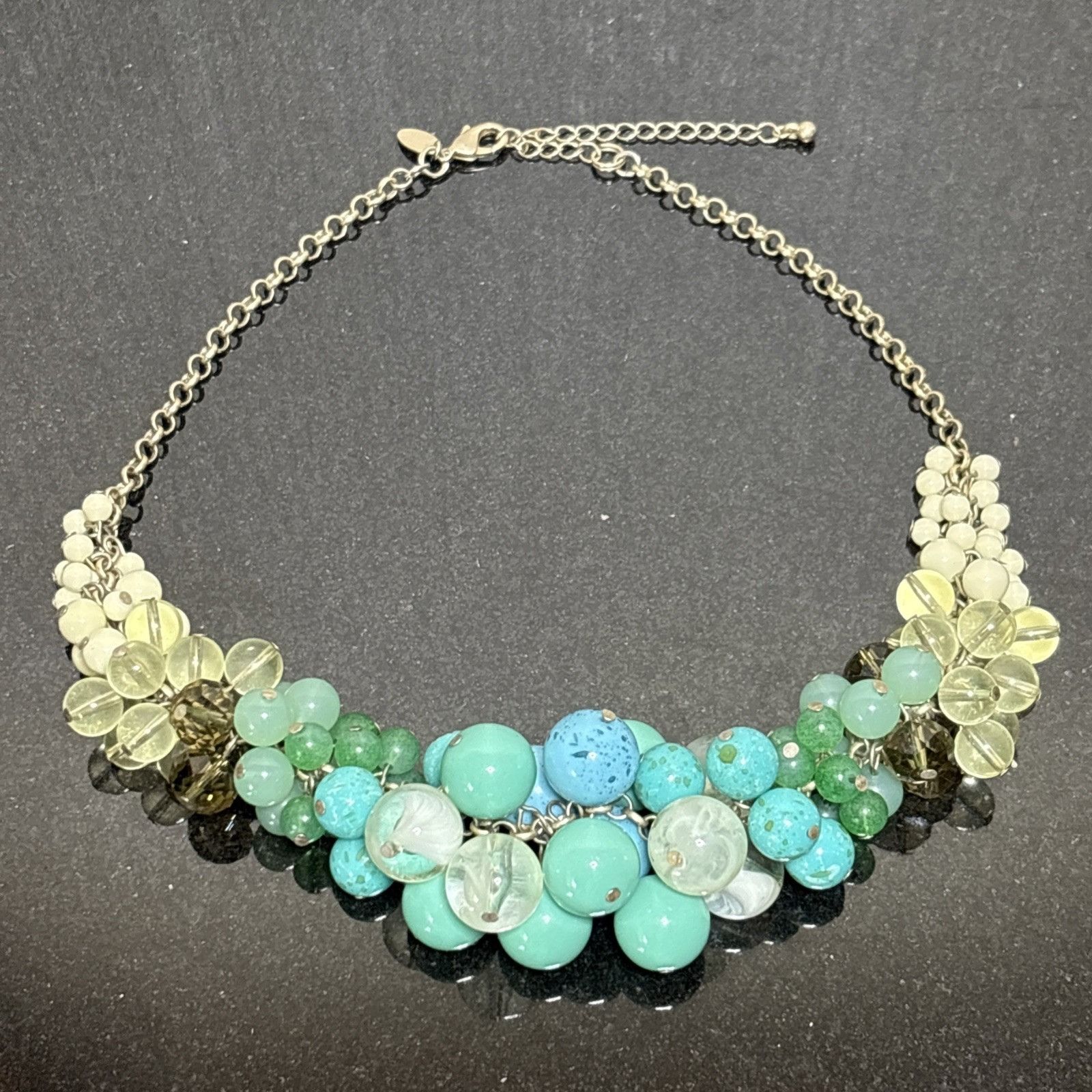 Vintage Lia Sophia Chunky Statement Necklace Faux Turquoise Jade Pea Size ONE SIZE - 1 Thumbnail