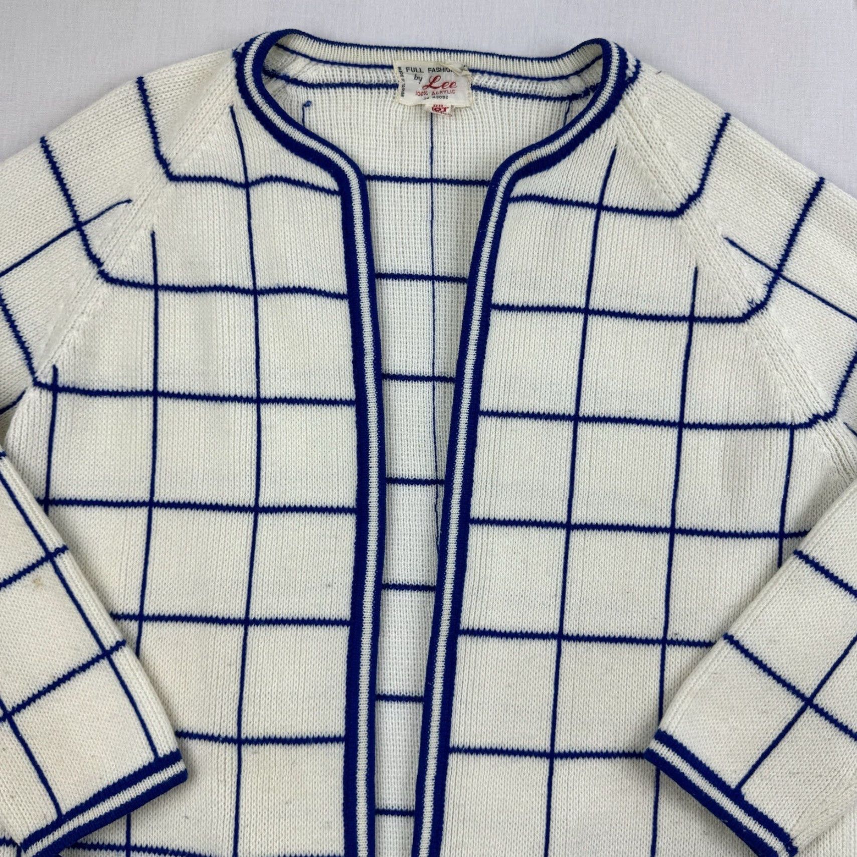 Lee VINTAGE Lee Cardigan Sweater Womens M White Striped 60s Knit Full Fashioned Size M / US 6-8 / IT 42-44 - 2 Thumbnail