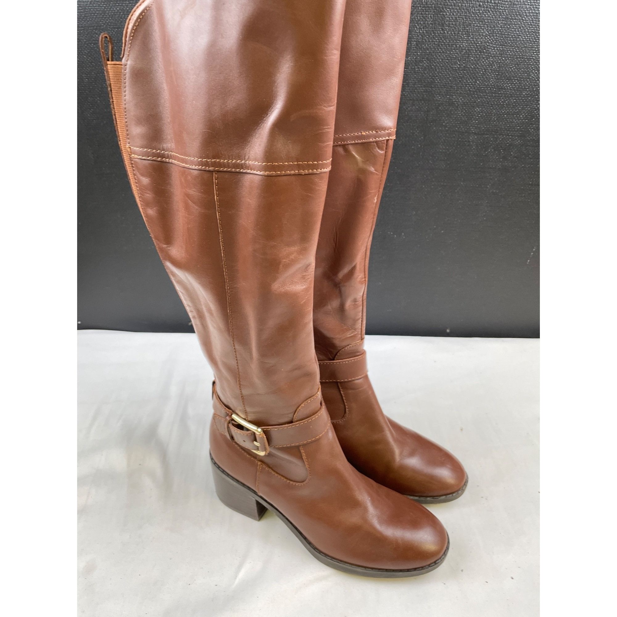 Marc Fisher Mark Fisher Women's Brown Leather Tall Boots/Shoes Heel 2" S Size US 5.5 / IT 35.5 - 3 Thumbnail