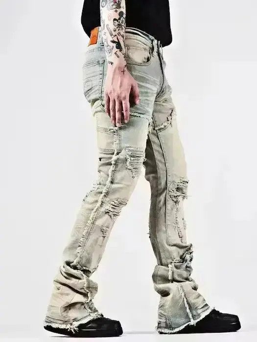 Japanese Brand Distressed Cargo Stack Denim Jeans Size US 32 / EU 48 - 2 Thumbnail