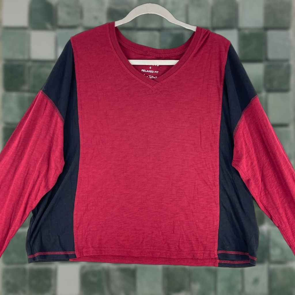 Torrid Torrid T-Shirt Slub V-Neck Long Sleeve Dolman Tee Womens Large Red Black Cotton Modal Size L / US 10 / IT 46 - 1 Thumbnail