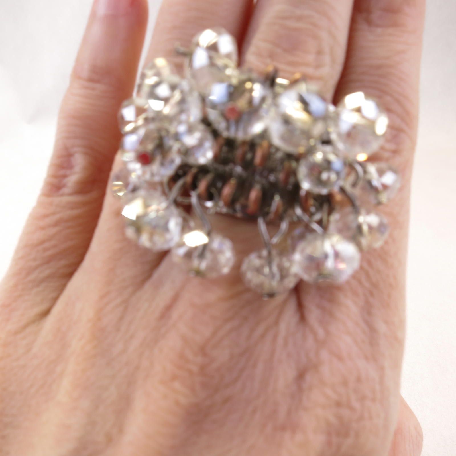 Other Statement Ring Clear Rhinestones Elastic Stretch Band Adj Size ONE SIZE - 3 Thumbnail