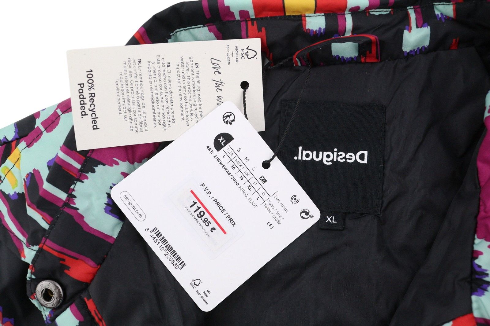 Desigual ELIOT XL Colourful Abstract Print Padded Jacket 88468 Size XL / US 12-14 / IT 48-50 - 8 Thumbnail