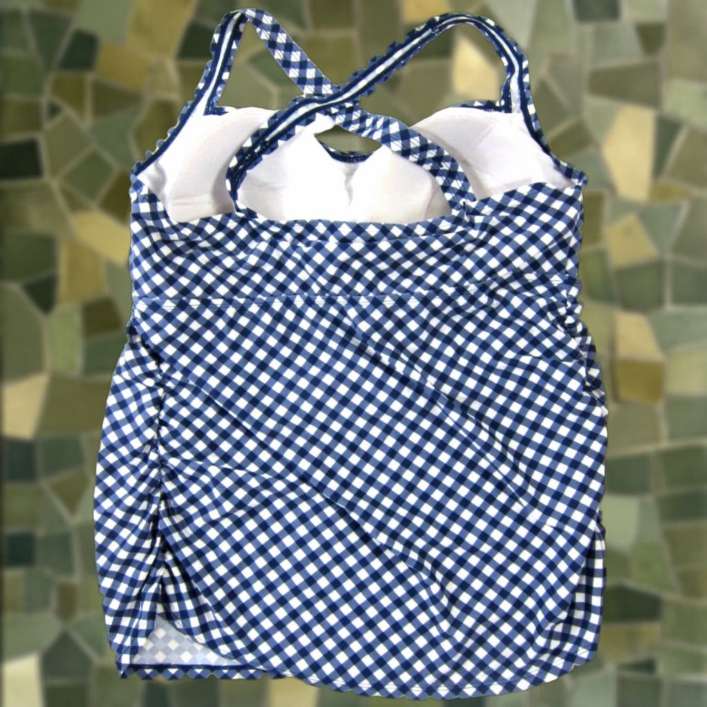 Vintage VINTAGE Two Hearts Maternity Pregnancy Blue White Plaid Built In Bra Swim Tankini Top XL Size XL / US 12-14 / IT 48-50 - 1 Thumbnail